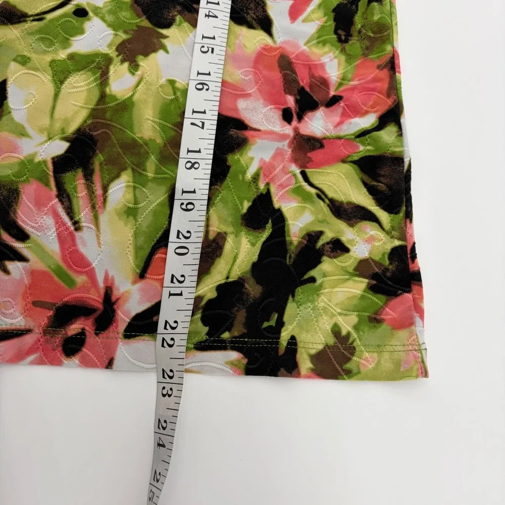 JM Collection Women's Petite  XL Floral Print Short Sleeve Top‎ Green Pink - Picture 5 of 5